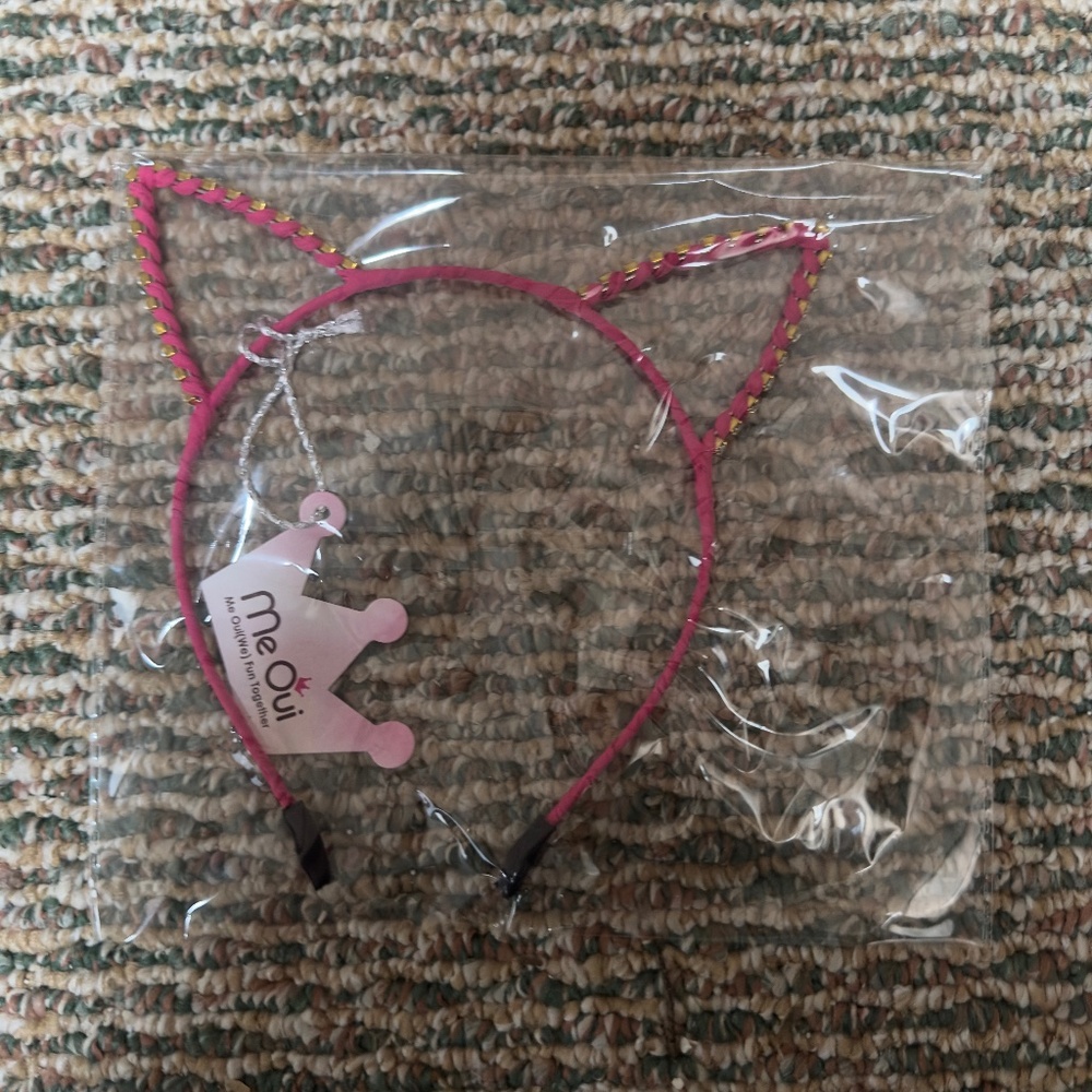 NEW Me Oui Rhinestone Studded Cat Ears Headband - Hot Pink